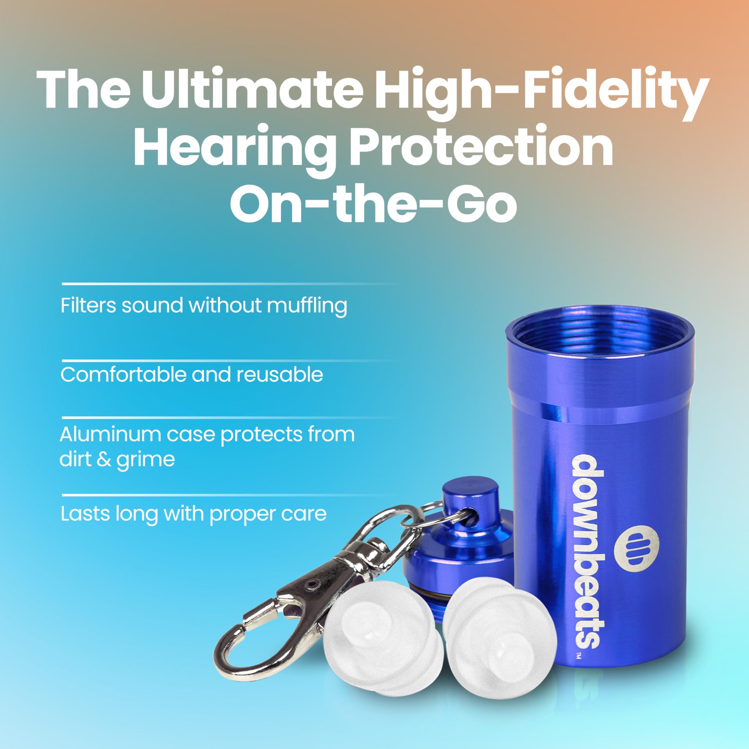 DownBeats DownBeats Reusable High Fidelity Hearing Protection: Ear Plugs for Concerts, Music, and Musicians (Clear Ear Plugs, Blue Case)