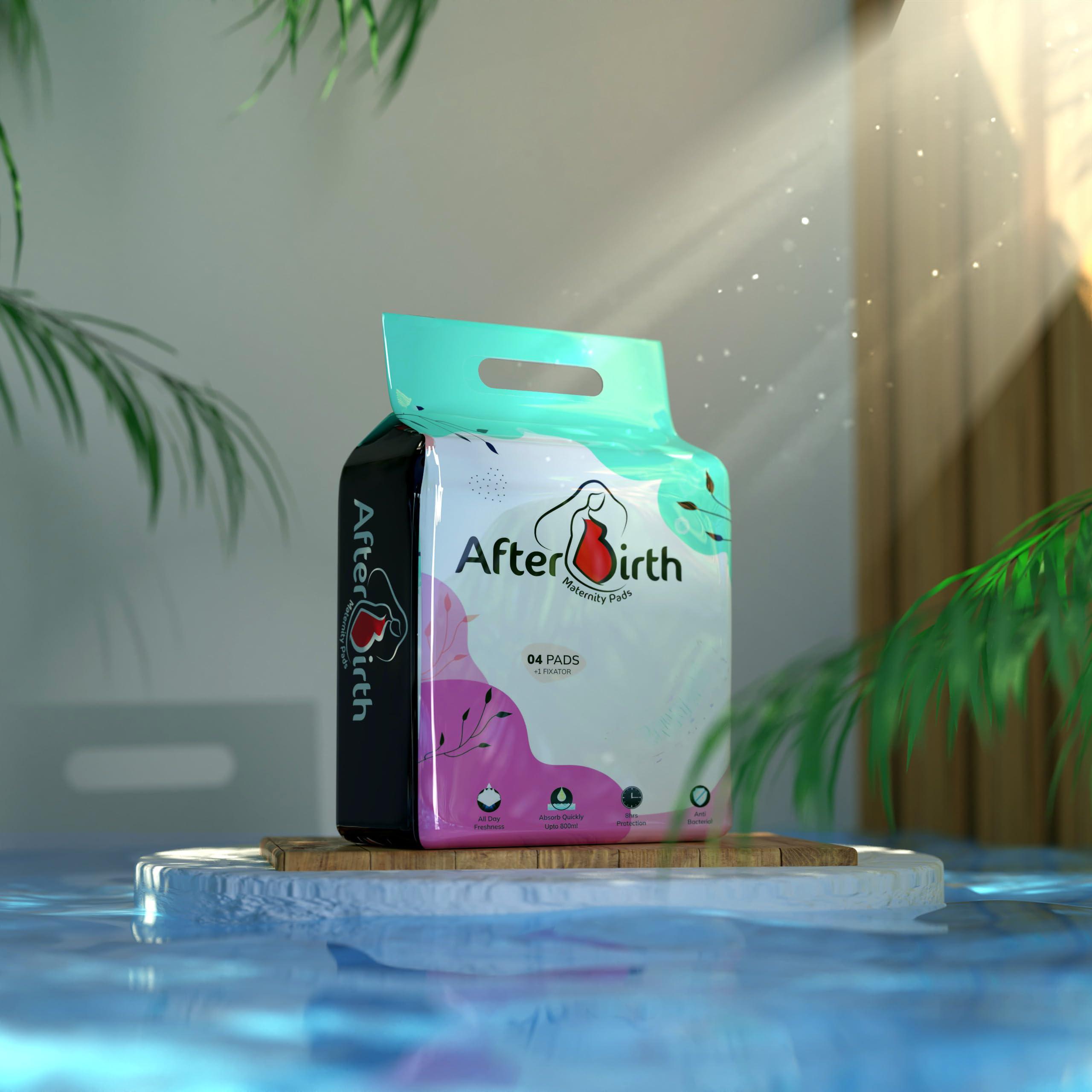 Afterbirth Afterbirth Disposable Maternity Pads | Set of 4 Pads and 1 Fixator | Super Absorption | Anti-Bacterial | Freshness Throughout the Day | Ultra Comfortable | Easy to Use | Comes with Free Disposable Fixator