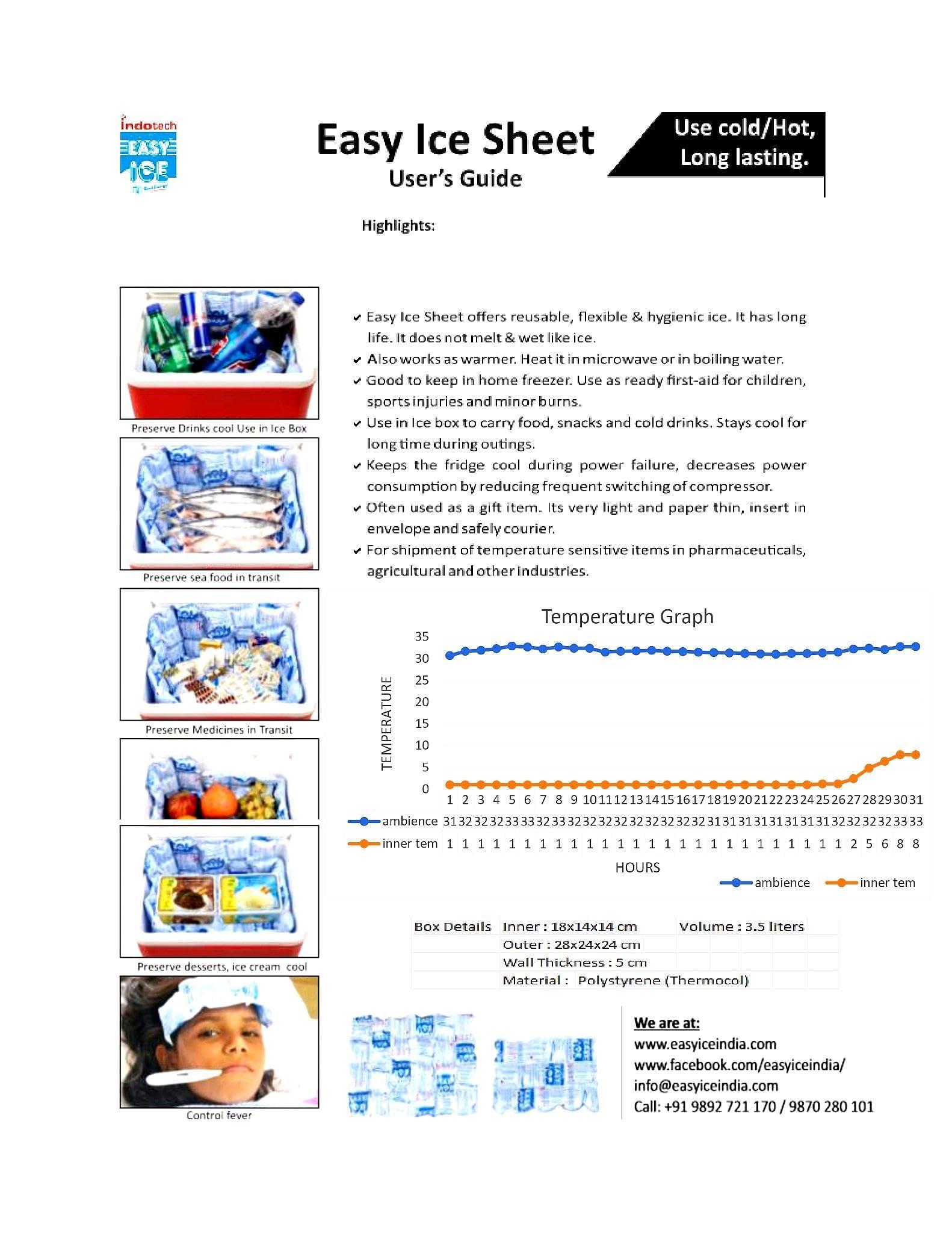 EASY ICE Cool Energy Easy ICE 5 Sheet Pack for Ice Boxes, Coolers & Cold Storage  Long-Lasting, Reusable & Safe Cooling Sheet for Ice Box, Cold Therpy, Toothech, Fever, Neck, Elbow Pain