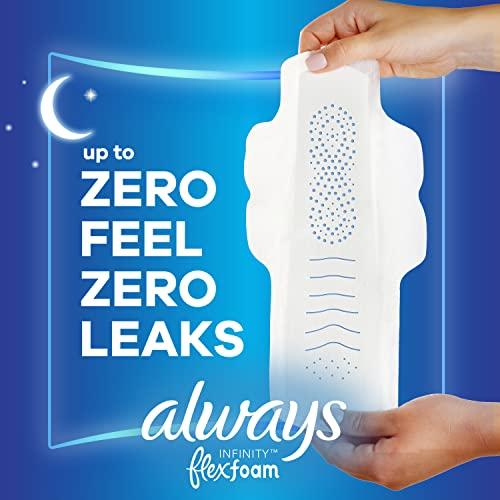 Always Always Infinity FlexFoam Pads for Women Size 5 Extra Heavy Overnight Absorbency, Up to 12 Hours Zero Leaks, Zero Feel Protection, with Wings Unscented, 30 Count