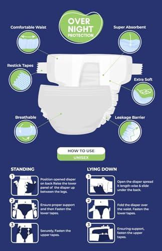 ELDRY Eldry Adult Diaper, Tape Style, Medium (M) Size, 10 Count, Unisex, Waist Size (40-60 inches | 102-152 cm), Super Absorbent Core, Wetness Indicator, Overnight Protection, Pack of 1