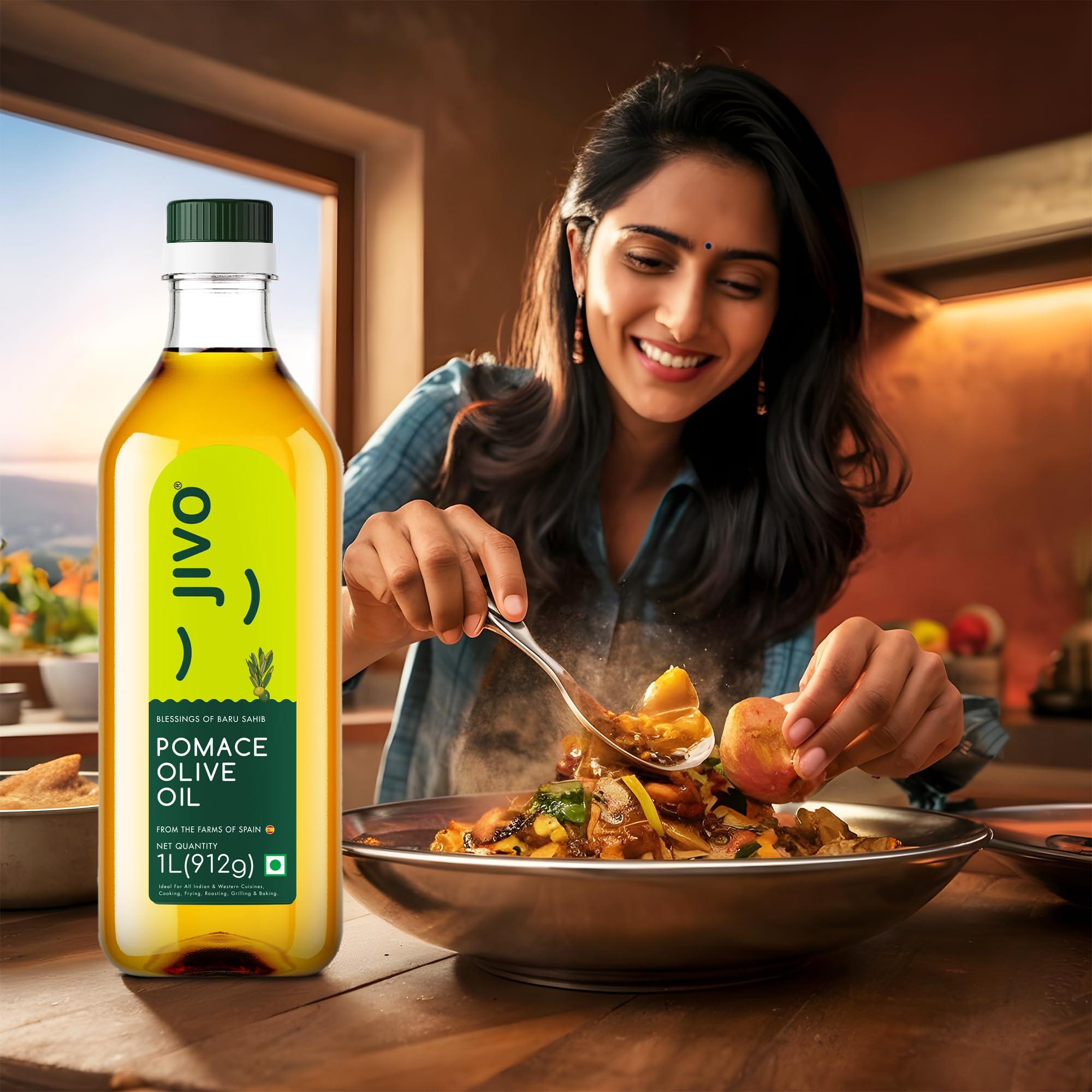 JIVO Jivo Pomace Cooking Olive Oil Pack of 6 Litres (5L Tin with 1L Pet Bottle) | Ideal for Roasting, Frying, Baking All type of Cuisines| Healthy Cooking Oil for Daily use |