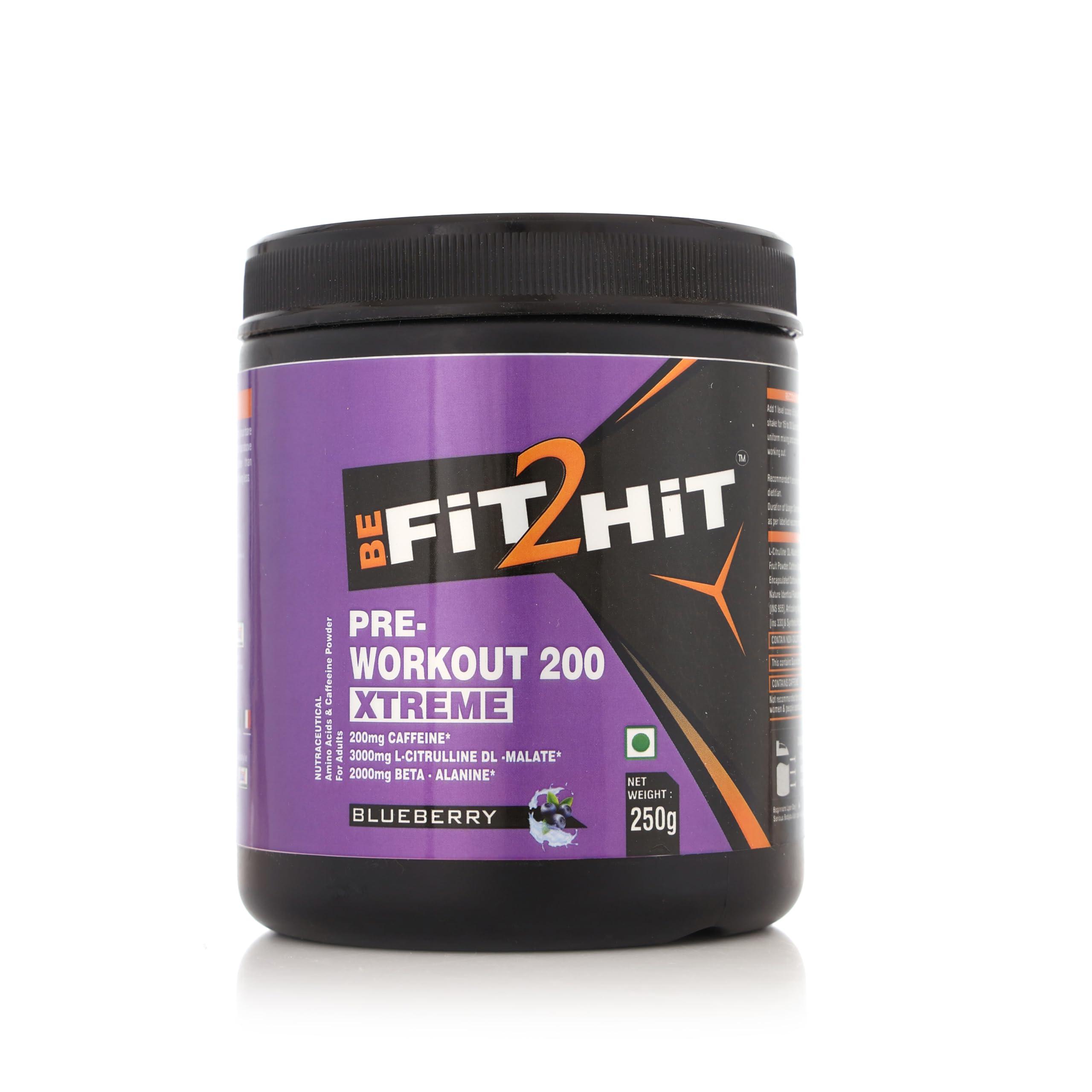 BEFIT2HIT BeFit2Hit Blueberry Flavour Pre Workout Powder - 250gm (Pack of 1) | Caffeine 200mg | Boost Energy | No Additives | 38 Servings