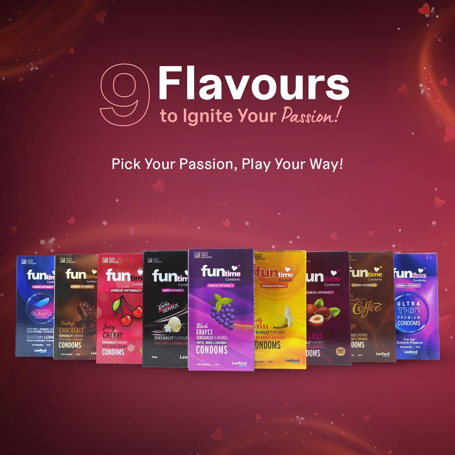 FUNTIME Funtime Dotted Condoms with Juicy Cherry Flavor  Ribbed & Contoured for Extra Pleasure, Finest Natural Latex, Skin-Safe Lubrication, 100% Electronically Tested Count 10 - Pack of 3 (Total 3 Condoms)