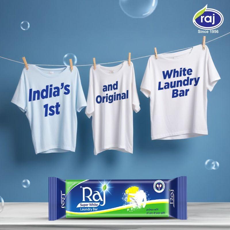 RAJ SUPER WHITE Raj Super White Laundry Soap For Clothes | Removes Tough Stains | 150gX 20 (Pack of 20pcs)