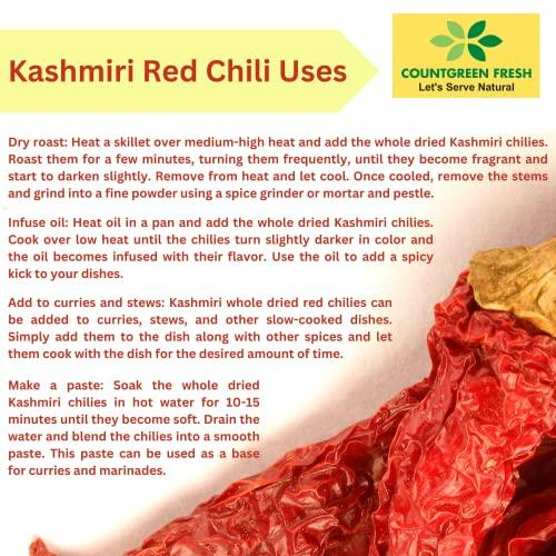 COUNTGREEN FRESH Countgreen Fresh Whole Dried Kashmiri Red Chili | Kashmiri Sukhi Sabut Lal Mirch | Hot Chilli 100% Organic - Ideal for Preparations Like Curries, Chutneys, Pickles, Soups and Other Dishes (100 g)