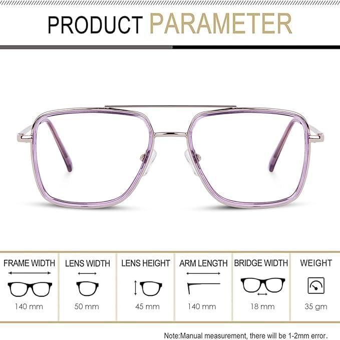 Dervin Dervin Blue Light Blocking Blue Cut Zero Power anti-glare Retro Square Eyeglasses, Frame for Eye Protection from UV by Computer/Tablet/Mobile/Laptop (Purple)