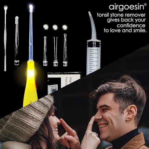 airgoesin Airgoesin Lighted Tonsil Stone Remover Tools or Earwax Removal Tools, Yellow, 3 Tips, Tonsillolith Pick Case + 1 Irrigator Cleaner : Yellow