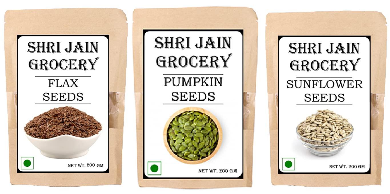 Generic SHRI JAIN GROCERY Healthy Raw Seeds Combo ( flax seeds, pumpkin seeds, sunflower seeds)(600 gm)