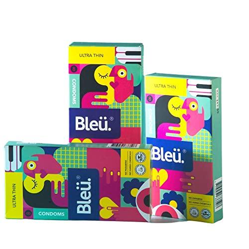 Bleu Bleu Ultra Thin Condoms for Men - 8 Count (Pack of 6) | Vegan, Toxin Free & 100% Natural Latex for Extra Sensitive Skin, Reduced Itchiness & Irritation