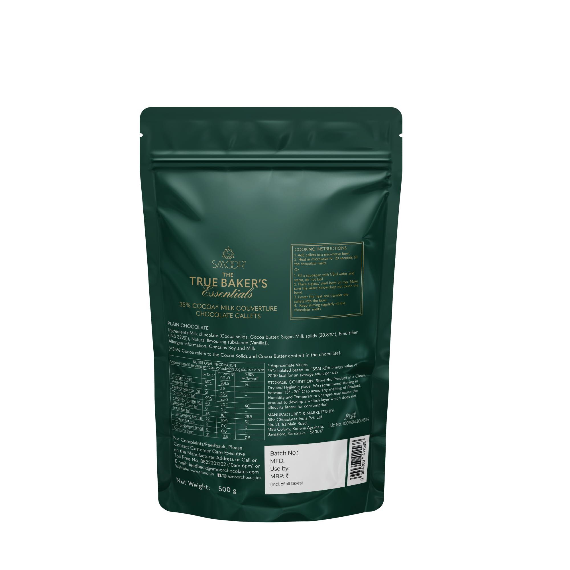 SMOOR SMOOR Premium Milk Couverture Chocolate Baking Callets | 35% Cocoa True Baker\'s Artisanal Chocolate Callets | Perfect for Rakhi, Baking & Chocolate Making | 500gm - Pack of 1