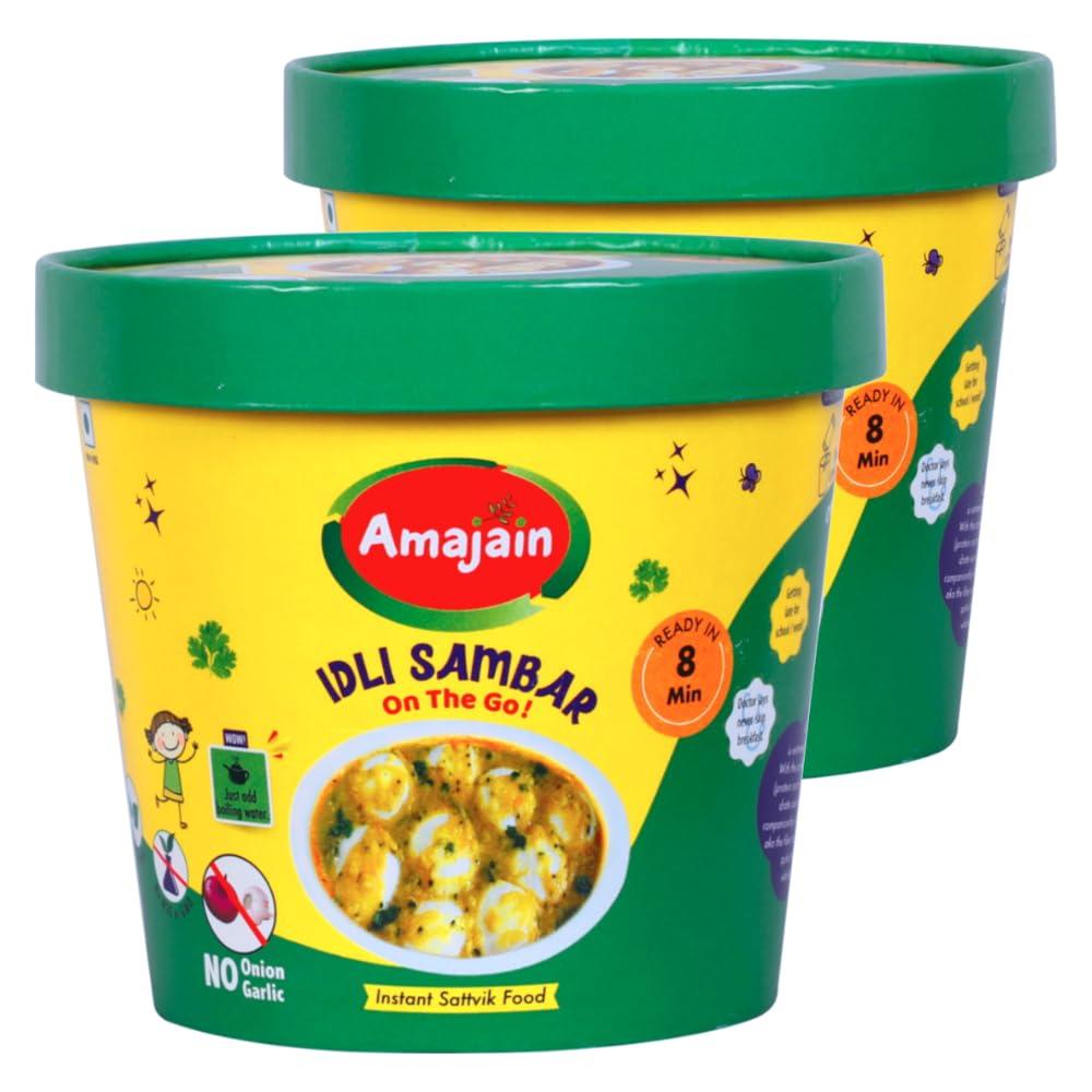 AMAJAIN Amajain Instant Sattvik Healthy Idli Sambar, Ready-to-Eat, No Added Preservatives, No Added Flavours, Jain-Friendly, 90g (Pack of 2)