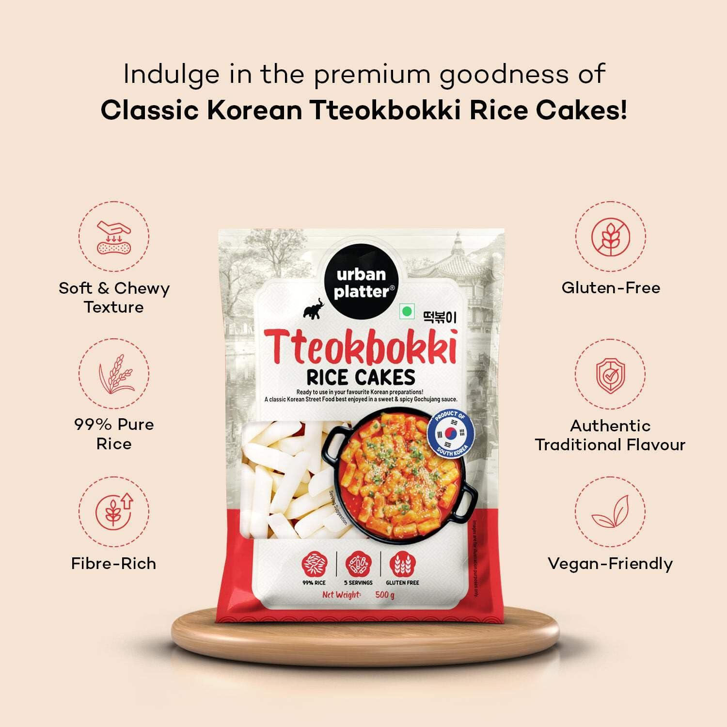 urban platter Urban Platter Classic Korean Tteokbokki Rice Cakes, 500g [Garaetteok, Korean Rice Sticks, Soft and Chewy]