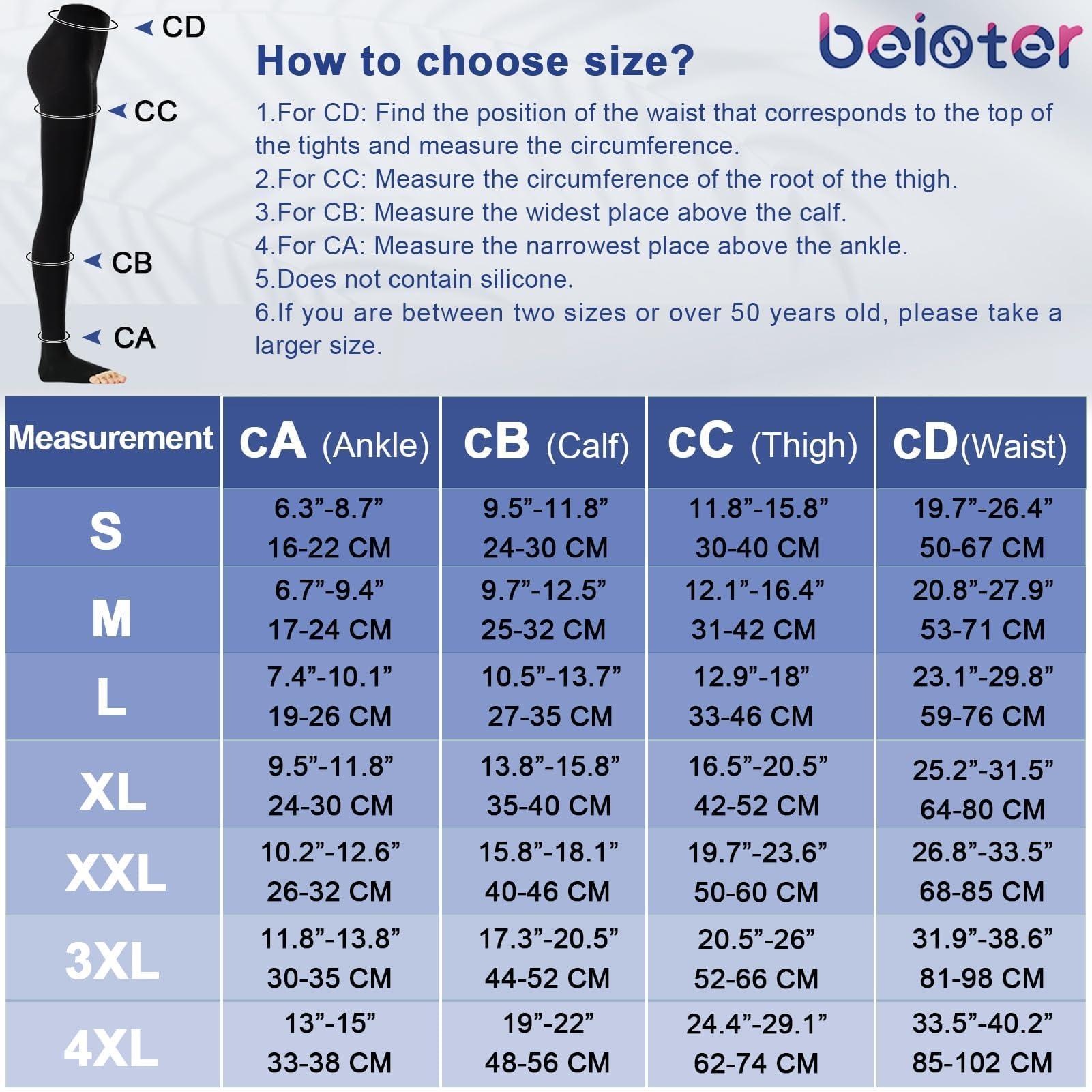 beister Medical Compression Tights for Women & Men, Open Toe Thigh High Pantyhose, 20-30mmHg Graduated Support (Beister), Black, Large