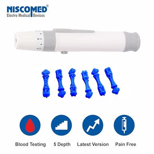 NISCOMED Niscomed Round Blood Glucometer Lancet with Lancing Device, Glucometer Blood Lancing Pen Device Painless Lacing Device With 100 Round Blood Glucometer Lancets