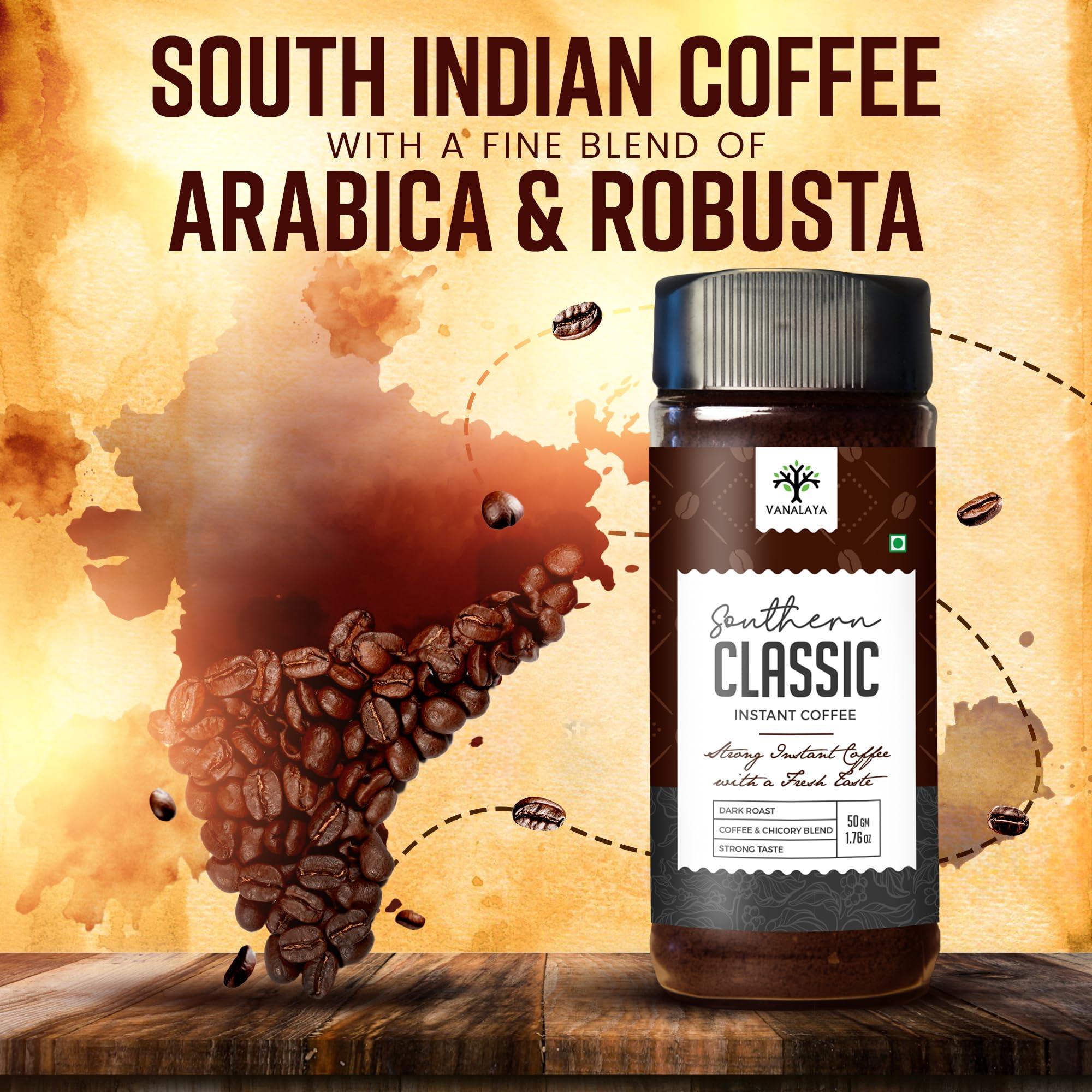 VANALAYA Vanalaya Southern Classic Instant Coffee Chicory Mix of 70% coffee & 30% chicory (50gm)