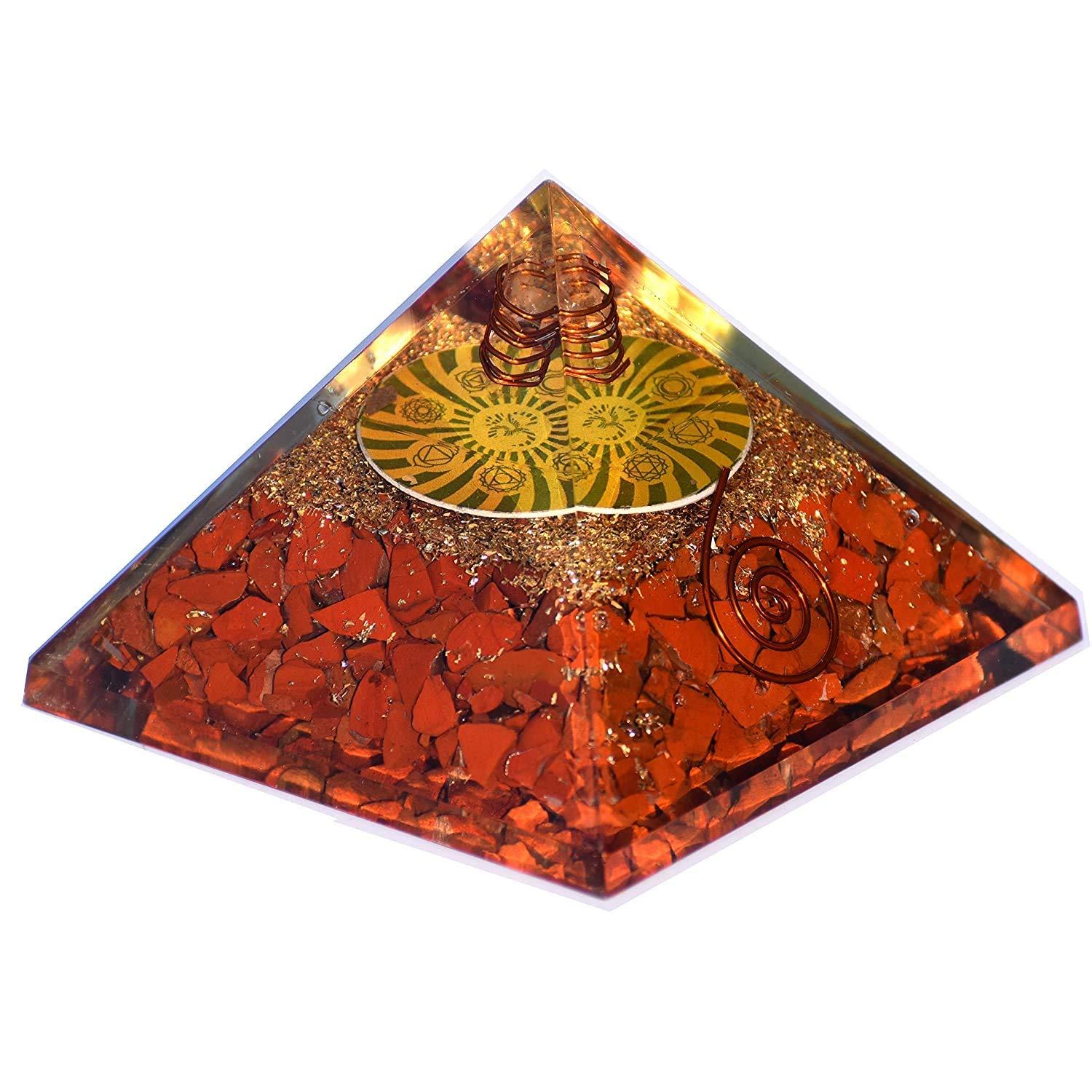 Orgonite Shop OrgoniteShop Red Jasper Orgone Pyramid for Positive Energy – Healing Crystal Pyramid for Meditation Orgonite Pyramid for Positive Energy – Energy Pyramid Flower of Life