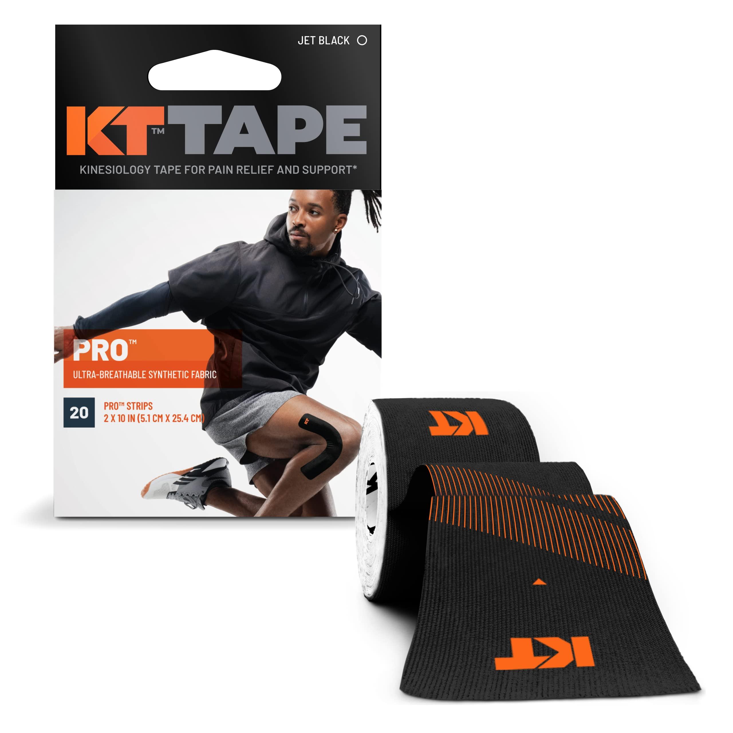 KT TAPE KT Tape Pro Synthetic Elastic Kinesiology 20 Pre-Cut 10-inch Strips Therapeutic Tape, Jet Black