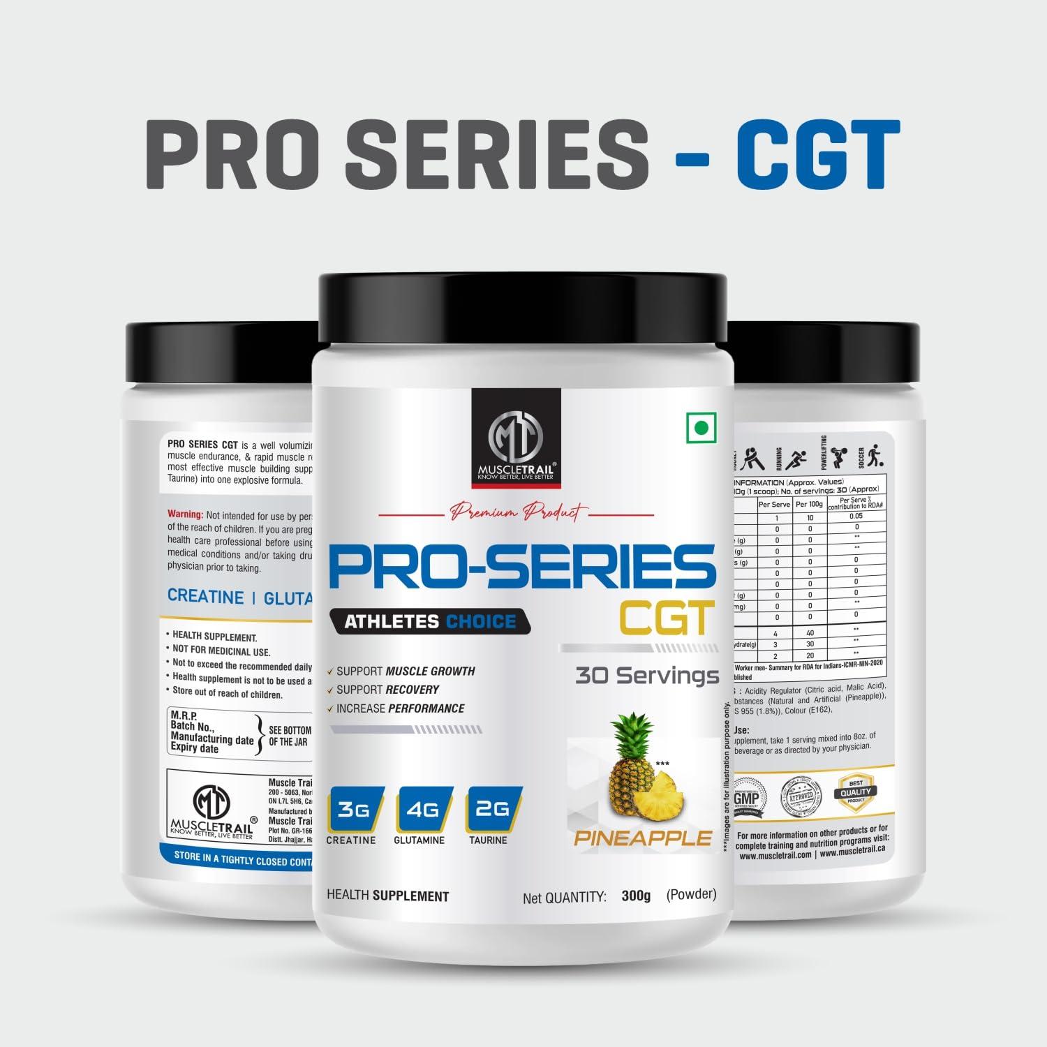 MuscleTrail Muscle Trail Pro Series CGT | Health Supplement Powder | 300g, 30 servings (Orange) | 3g Creatine, 4g Glutamine, 2g Taurine |