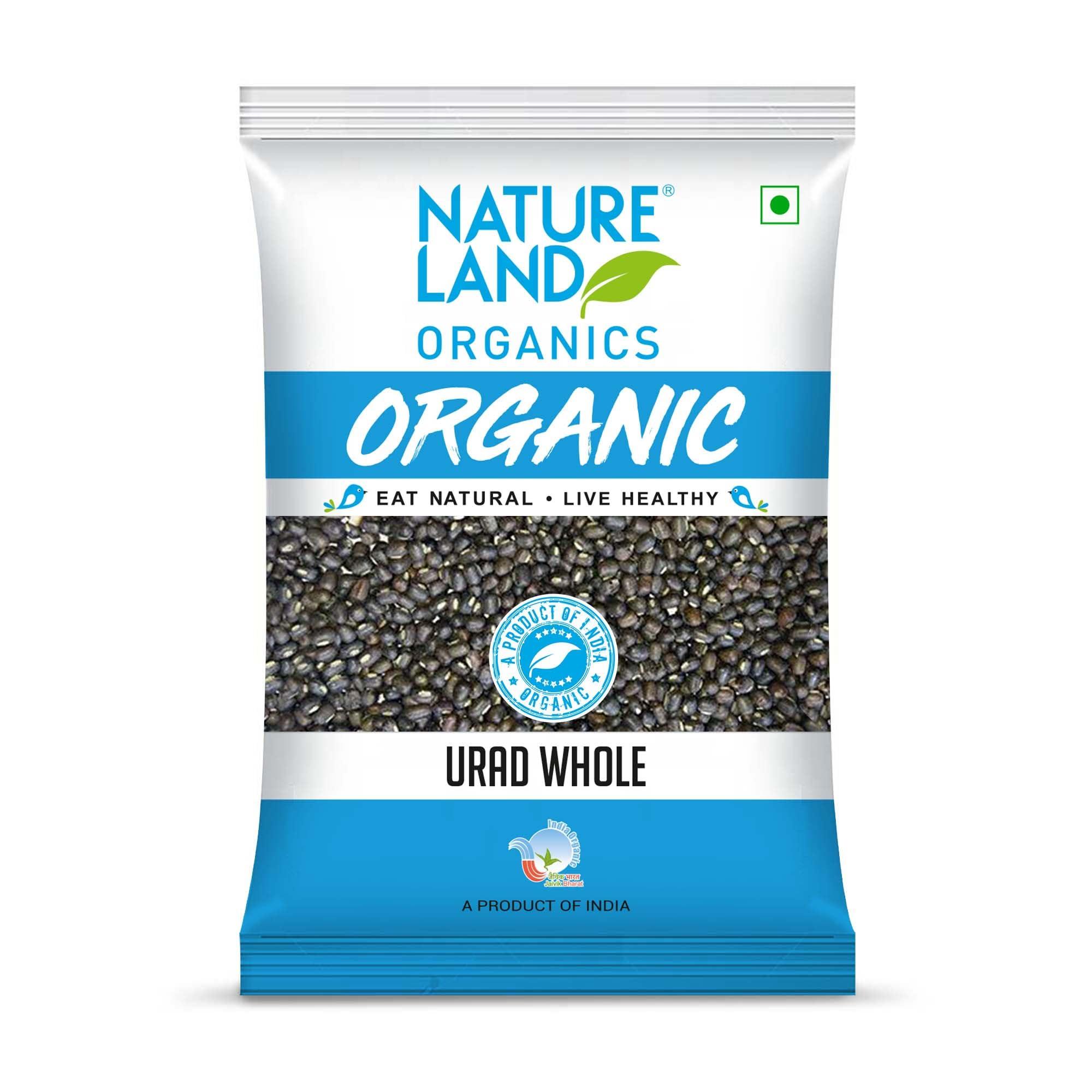 NATURELAND ORGANICS Natureland Organics Urad Whole / Sabut / Urad Kali Daal 1 Kg - Organic Healthy Pulses