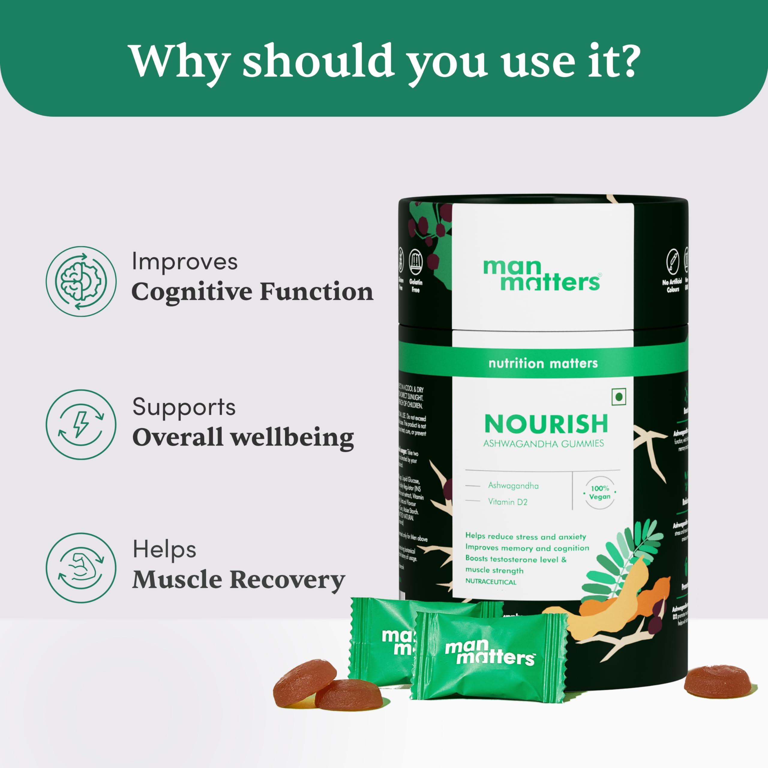 Man Matters Man Matters Ashwagandha Gummies (Pack of 2) | 300mg Ashwagandha | Promotes Recovery, Enhances Overall Well-Being & Improves Memory & Cognition