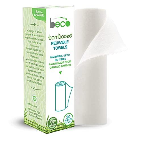 beco Reusable Kitchen Towel Roll (20 Sheets) Natural & Organic Bamboo Cloth No Tree Paper Towels and Biodegradable & Eco Friendly Brand Beco! Bambooee Natural Facial Tissue Carbox 200 Pulls (Pack of 3)