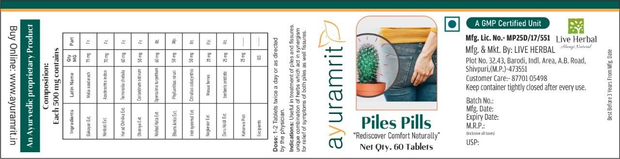 Ayur Amrit Ayur Amrit Piles Pills - 60 Tablets