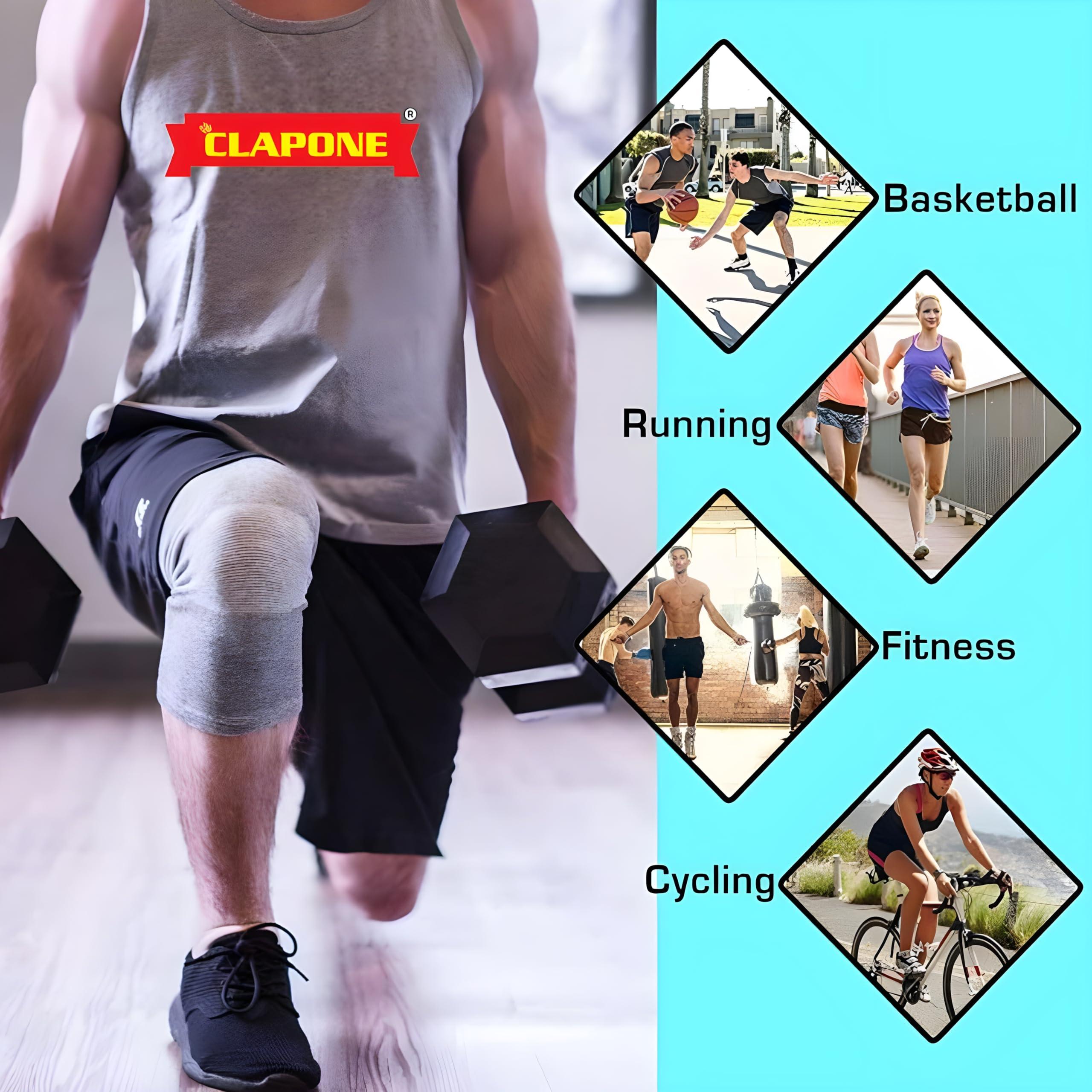 CLAPONE CLAPONE Knee Warmers, Long Cotton Knee Sleeves - For Women, Men, Circulation Improvement and Joint Pain Relief for Arthritis Knees, Knitted Binchotan Yarn, Thick, One Pair (Grey, XL)