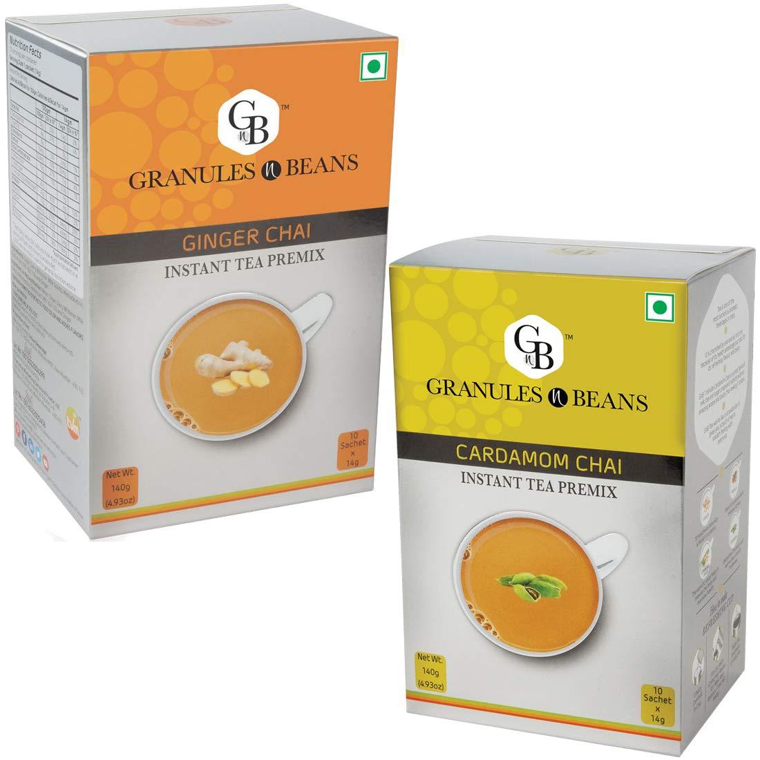 GnB GRANULES n BEANS Granules n Beans Cardamom Chai + Ginger Chai Instant Tea Premix Combo | Aromatic Duo