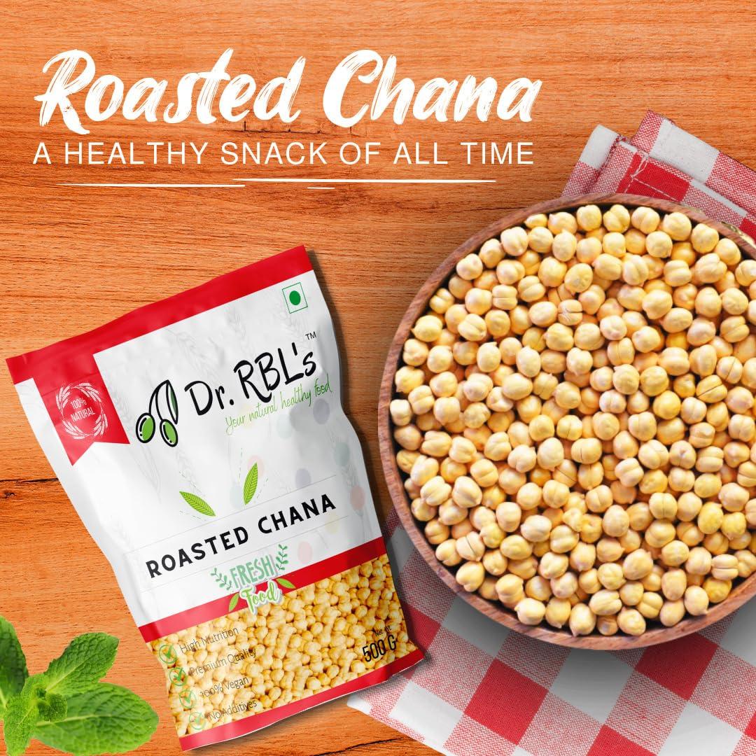 Dr. RBL\'s Dr. RBL\'s Roasted Chana (without skin) | Roasted chickpeas/Bhuna Chana | High Protein, Low Fat, Fiber-Rich Snack - Pack of 6 (3 KG)