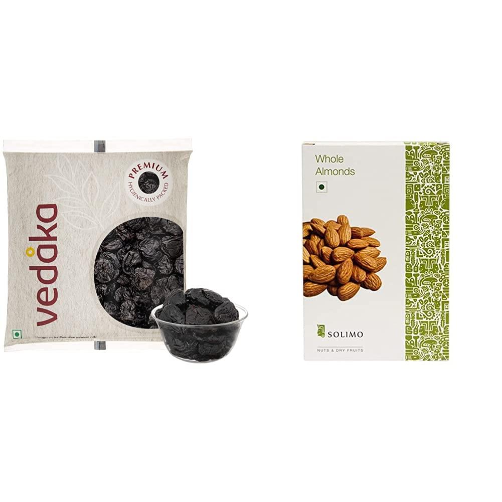 Amazon Brand - Vedaka Vedaka Premium Prunes, 500g & Amazon Brand - Solimo Premium Almonds, 500g Combo