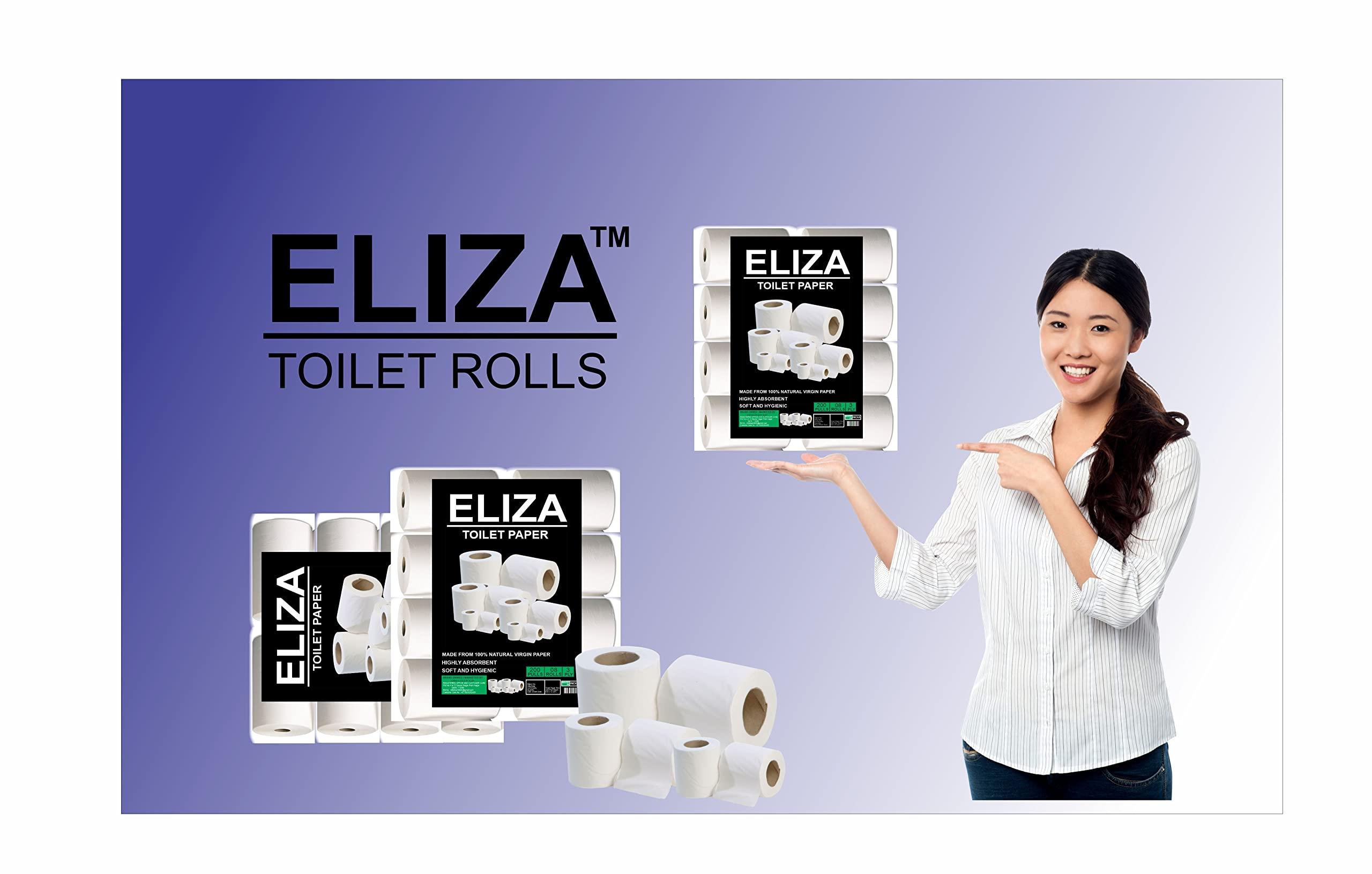 ELIZA Eliza Toilet Roll 3 Ply Pack of 18 (200 Pulls Each) Disposable Paper (Toilet Paper/Toilet Roll/Tissue) Roll - 9.8 x 10 cm Pack of 18 Toilet Tissue Rolls (18x200) Pulls (3600)