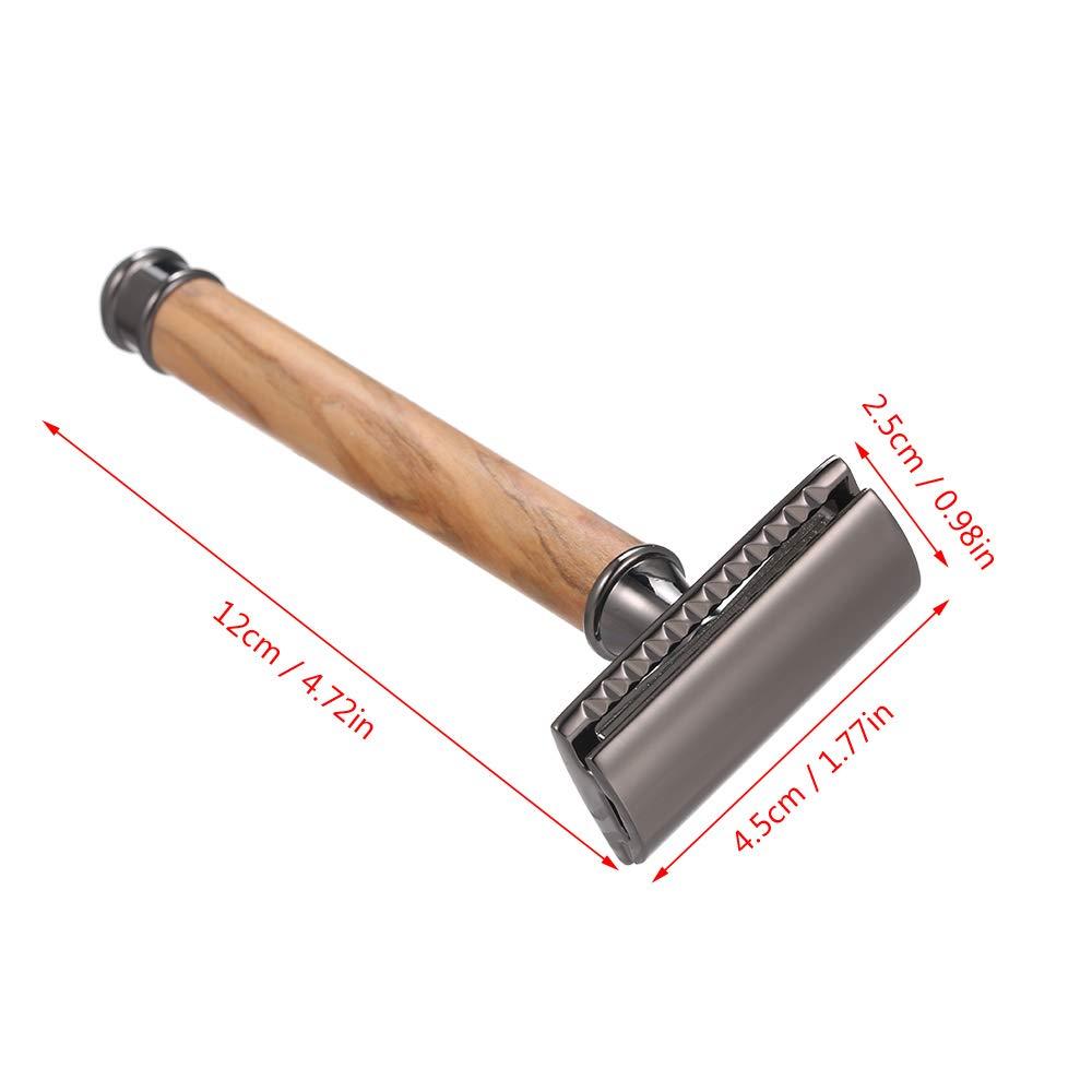 Qnotici Double-Edged Safety Razor Wood Handle Razor Stainless Steel Manual Shaving Razor