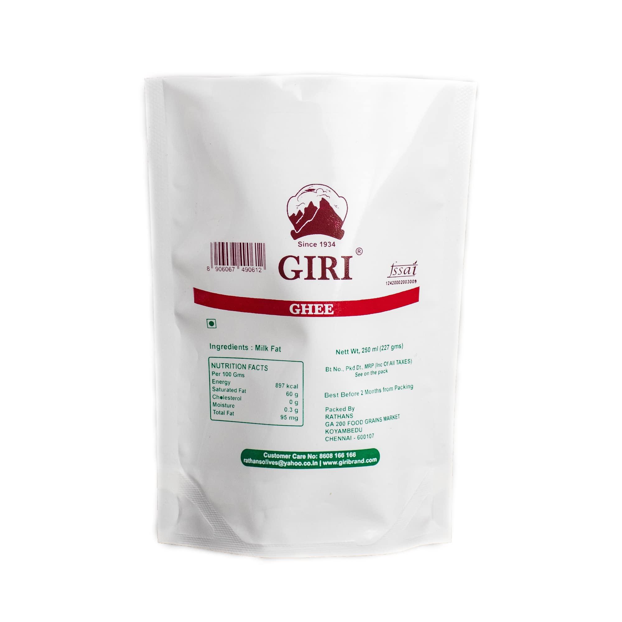 GIRI GIRI Brand Organic Desi Ghee Made with Curd Churned Bilona Method | Pure, Natural & Healthy - 250 ml ( Pouch )