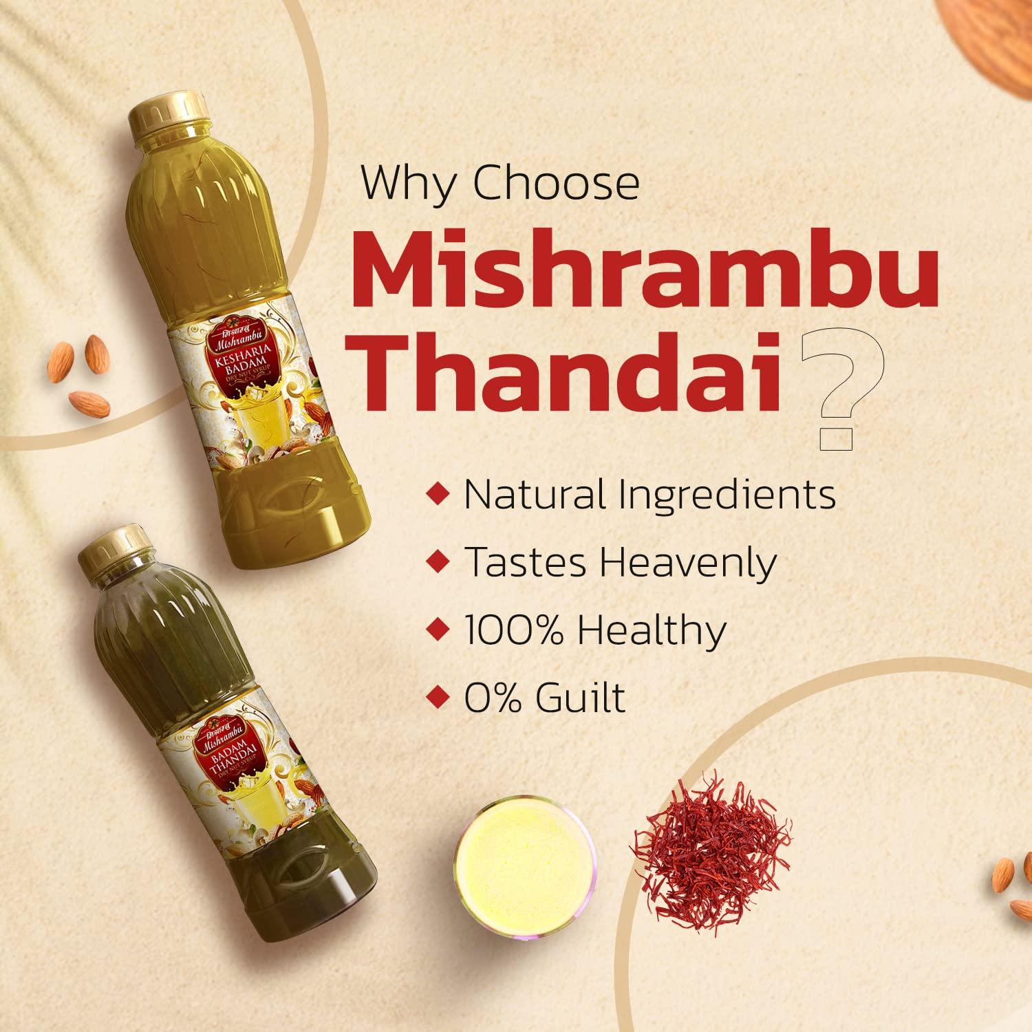 Mishrambu Mishrambu Kesharia Badam Drynut Syrup & Badam Thandai | Kesar Badam Syrup | Thandai Syrup | Dry Fruit Thandai | Summer Drink Mix | Pack Of 2 (750 Ml Each), Liquid