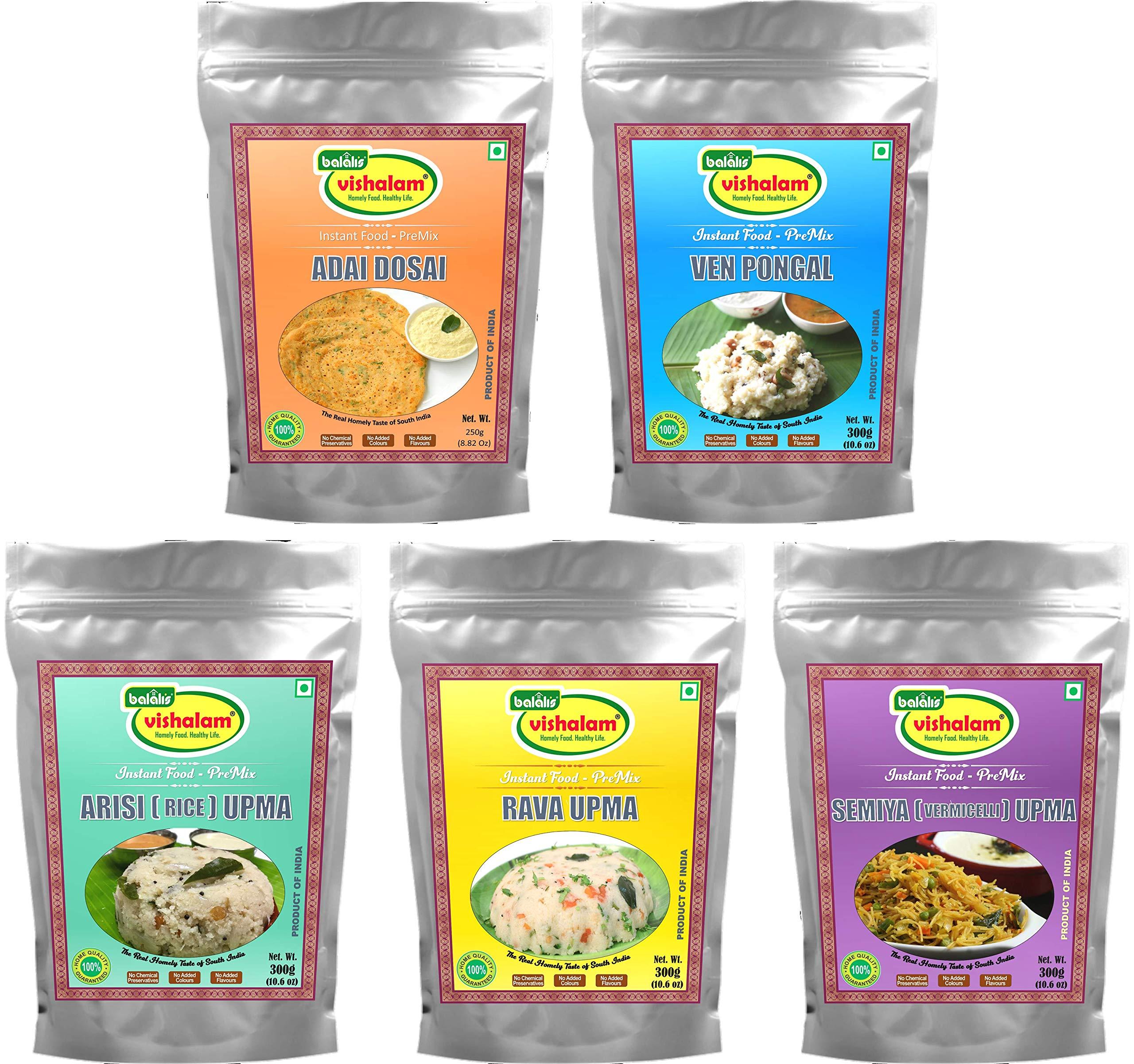 Balali's Vishalam Balali's Vishalam Instant Breakfast-Premix 5 x 300g Combo (Adai Dosa, Ven Pongal, Arisi Upma, Rava Upma, Semiya Upma)