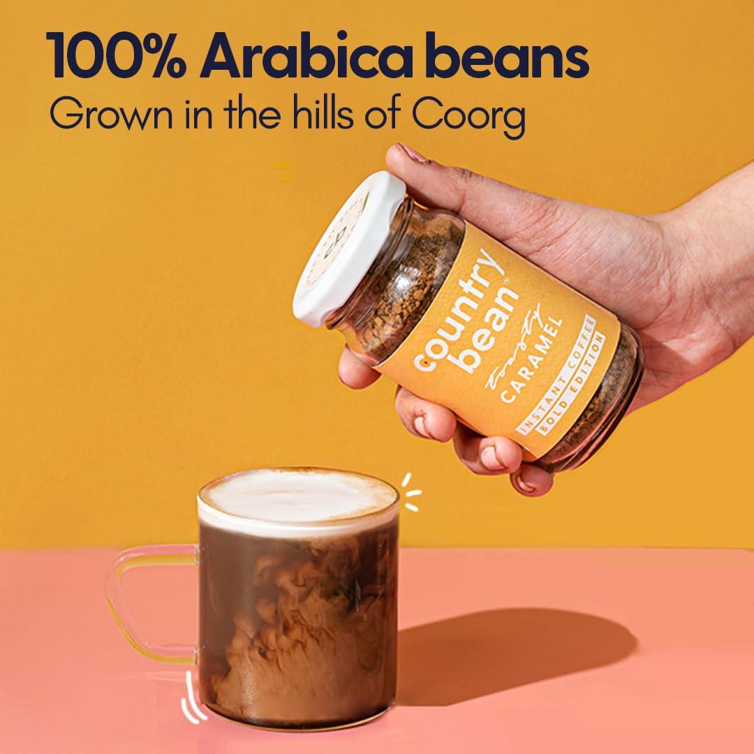 Country Bean Country Bean Caramel Instant Coffee Powder 50 G | 100% Arabica, Freeze-dried, Flavoured coffee | No Added Sugar | Makes 25 Cups