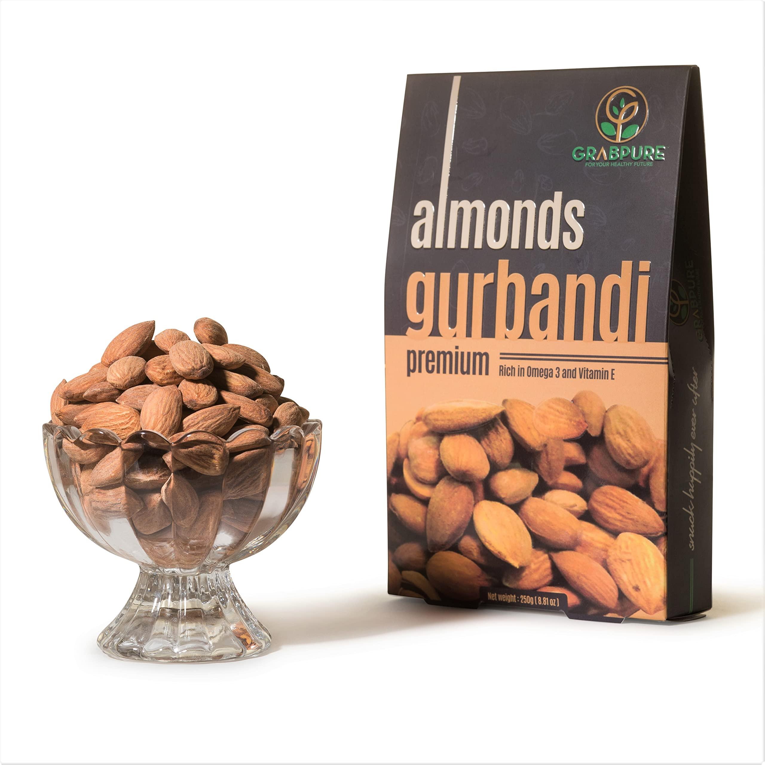 GRABPURE GRABPURE 100% Pure Afghan Gurbandi Almonds/Gurbandi Badam 250 Grams (Rich In Oil) (Pack Of 2), Dried