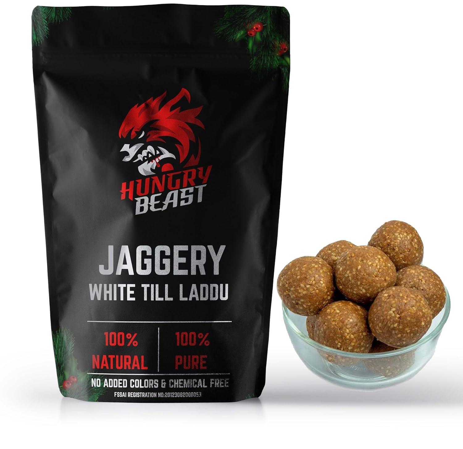 HUNGRY BEAST Healthy Pure Natural Jaggery White till Ladoo | Seesame seeds laddu | Nuvvula Undalu | Healthy Til Ke Laddu | - (1000 Grams)