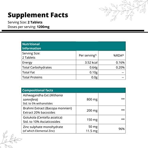The Quin Co. The Quin Co. \"De-Stress\" | Manage Stress, Anxiety & General Wellbeing | 120 Ashwagandha Tablets - 1200Mg/ Serve, Pure Herb Extracts, Scientifically Formulated With Ashwagandha, Brahmi & Gotukola
