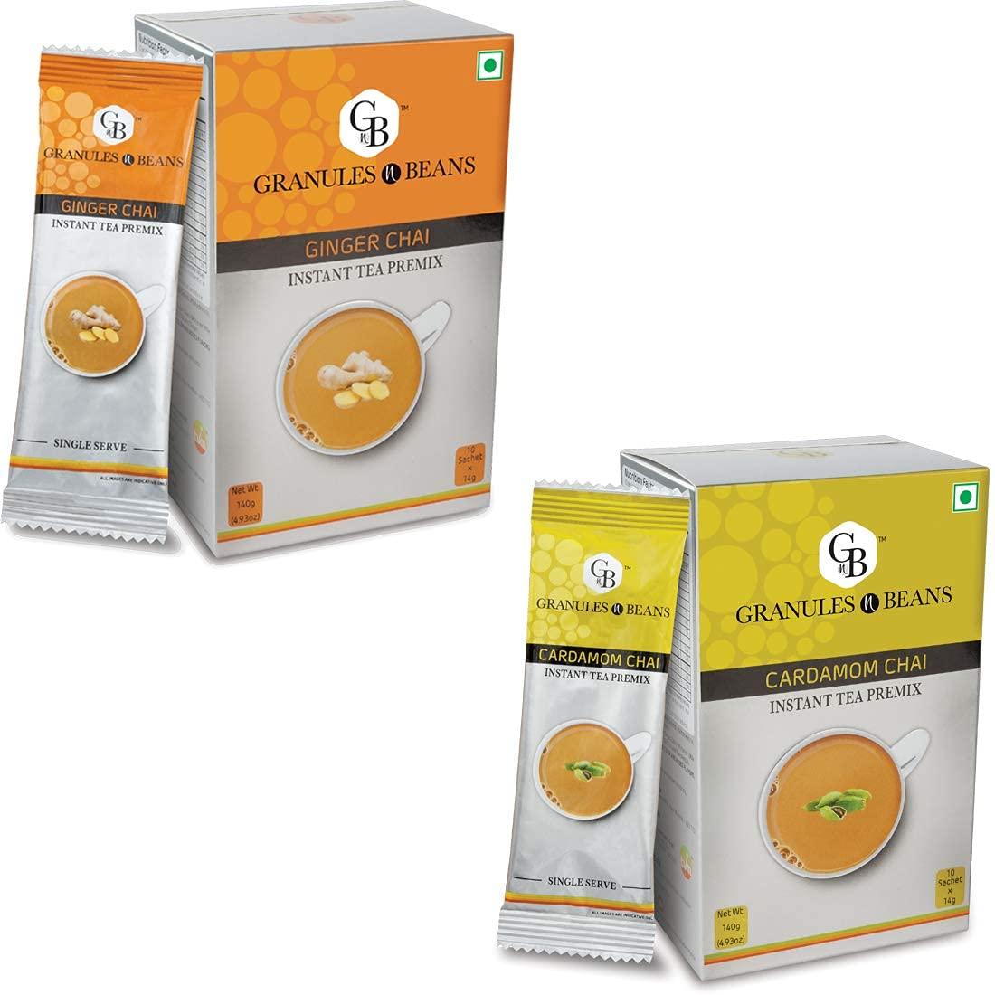 GnB GRANULES n BEANS Granules n Beans Cardamom Chai + Ginger Chai Instant Tea Premix Combo | Aromatic Duo