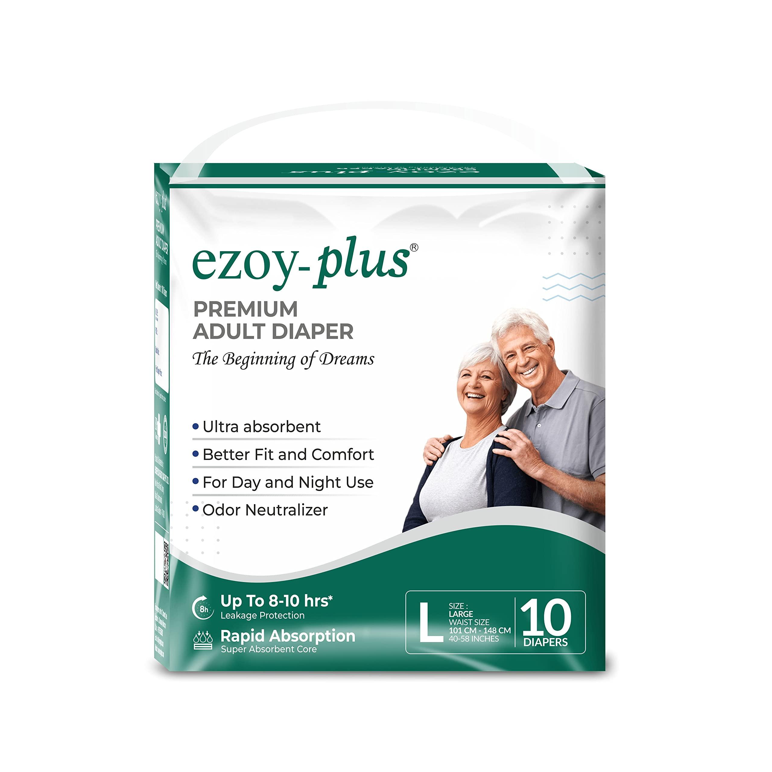 Ezoy-plus Ezoyplus Adult Diaper Large, Waist Size (44\"- 61\")- Pack of 3, 30pcs Pack Adult Diapers - L (30 Pieces)