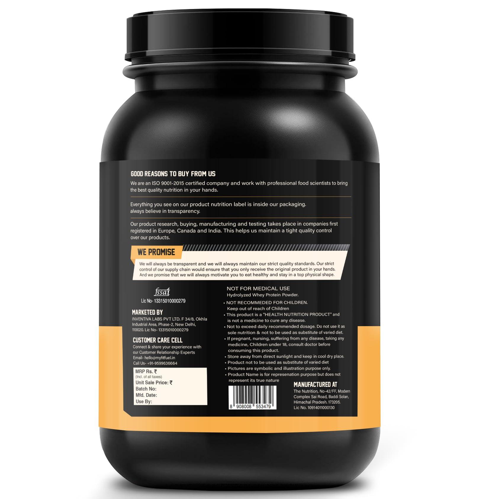 MyFitFuel MyFitFuel Hydrolyzed Whey Protein Powder | 1 Kg, 30 Servings (Unflavoured) | Pre Digested Protein