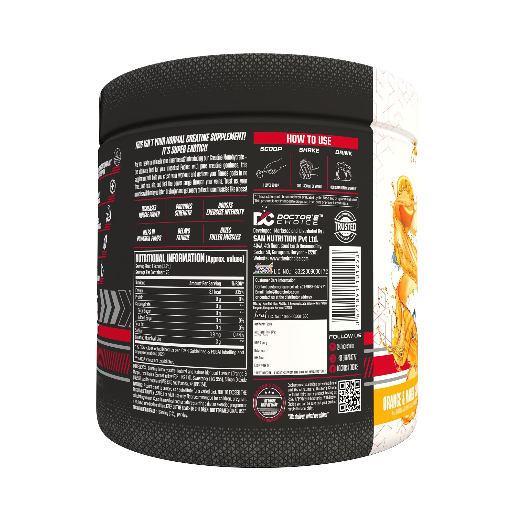 DC DOCTORS CHOICE DC DOCTORS CHOICE Creatine 83 Serving 250 gms (Orange mango Candy)