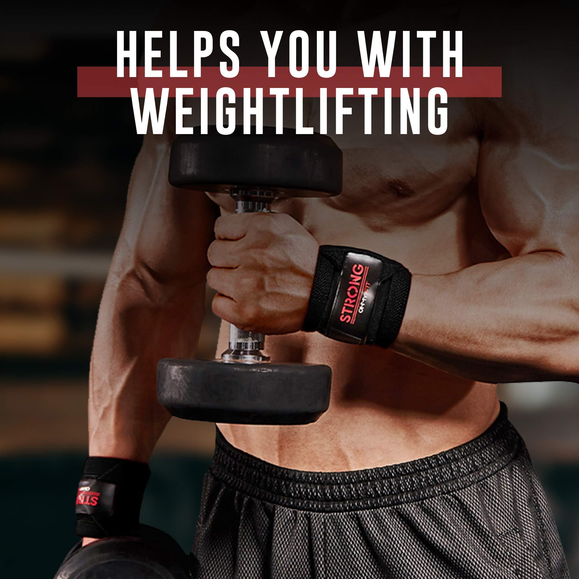 OHMY FIT STRONG Wrist Wraps - Weightlifting Wrist Protection, Ideal for Gym Training, CrossFit - Enhanced Grip, Weight Gloves for Men\'s Workout & Women\'s Fitness, Strong Wrist Compression for Rep Max - Black