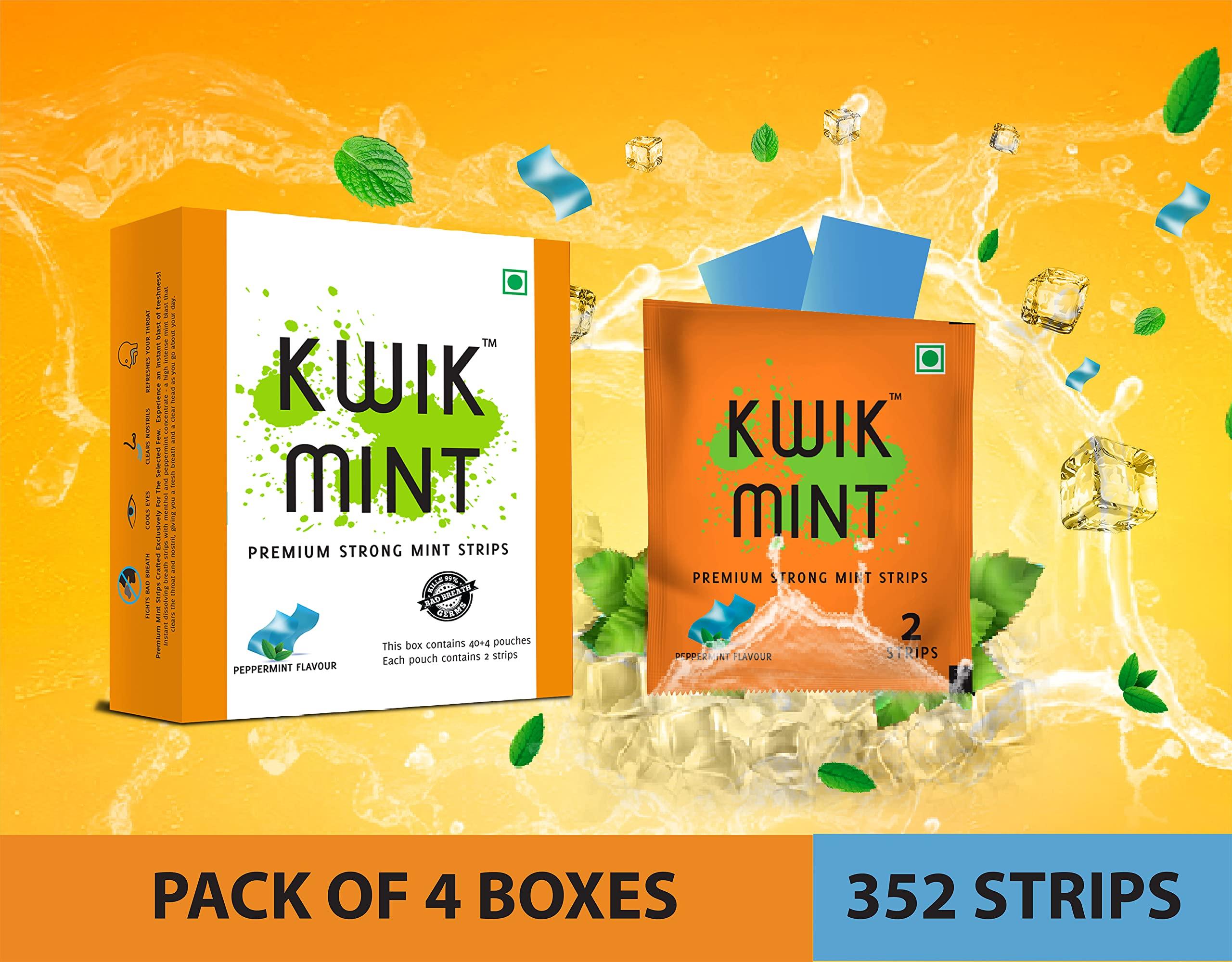 Kwik Mint Kwikmint Premium Strong, Instant mouth freshener dissolving strips for oral care  Pack of 4 (352 Strips)