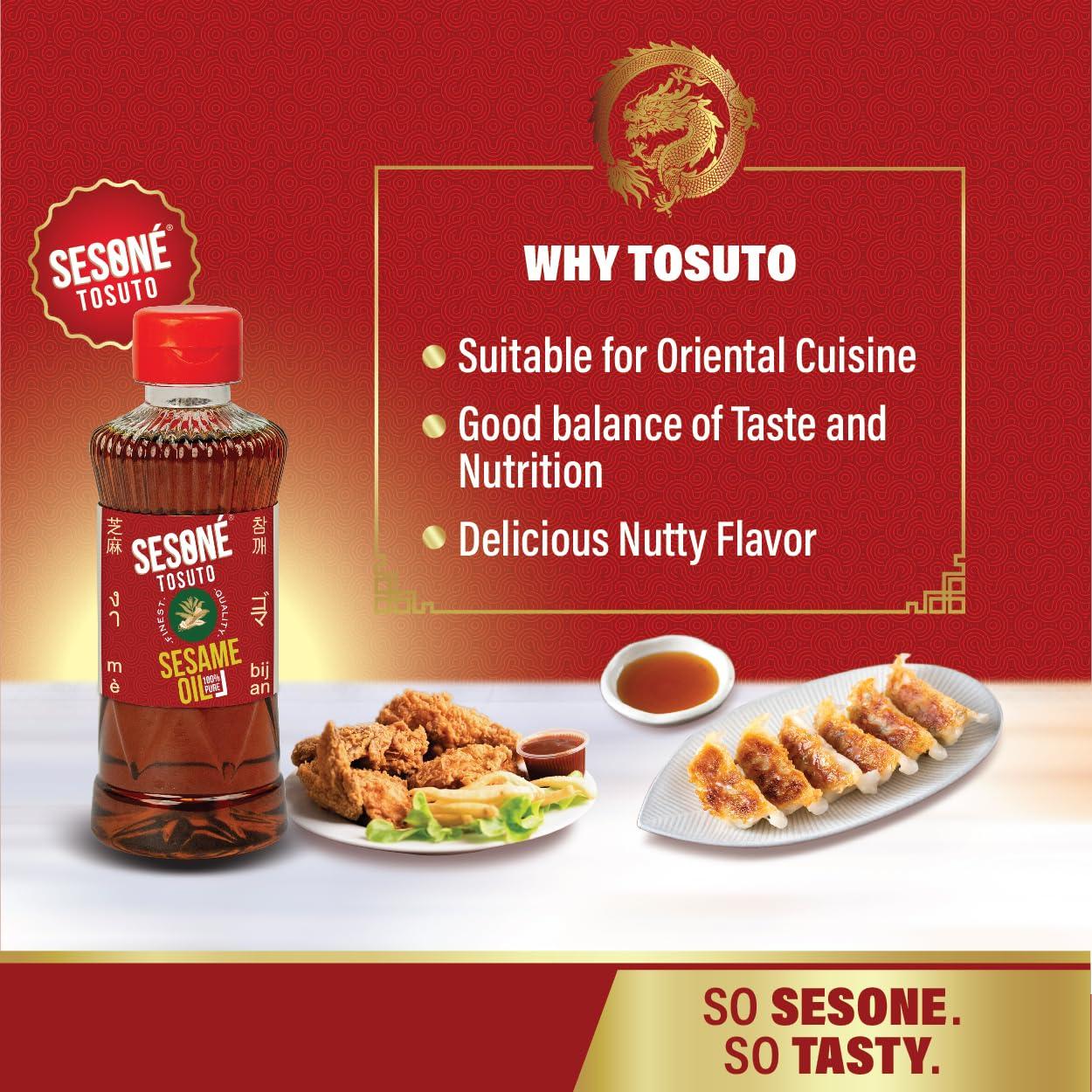 Sesoné Sesone Tosuto Premium Toasted Sesame Oil | 240ml Bottle | 100% Natural Sesame Oil for Oriental Cooking | No Additives & No Artificial Colours | Nutty Flavor, Drizzle on Soups, for Sauting and Salad Dressing
