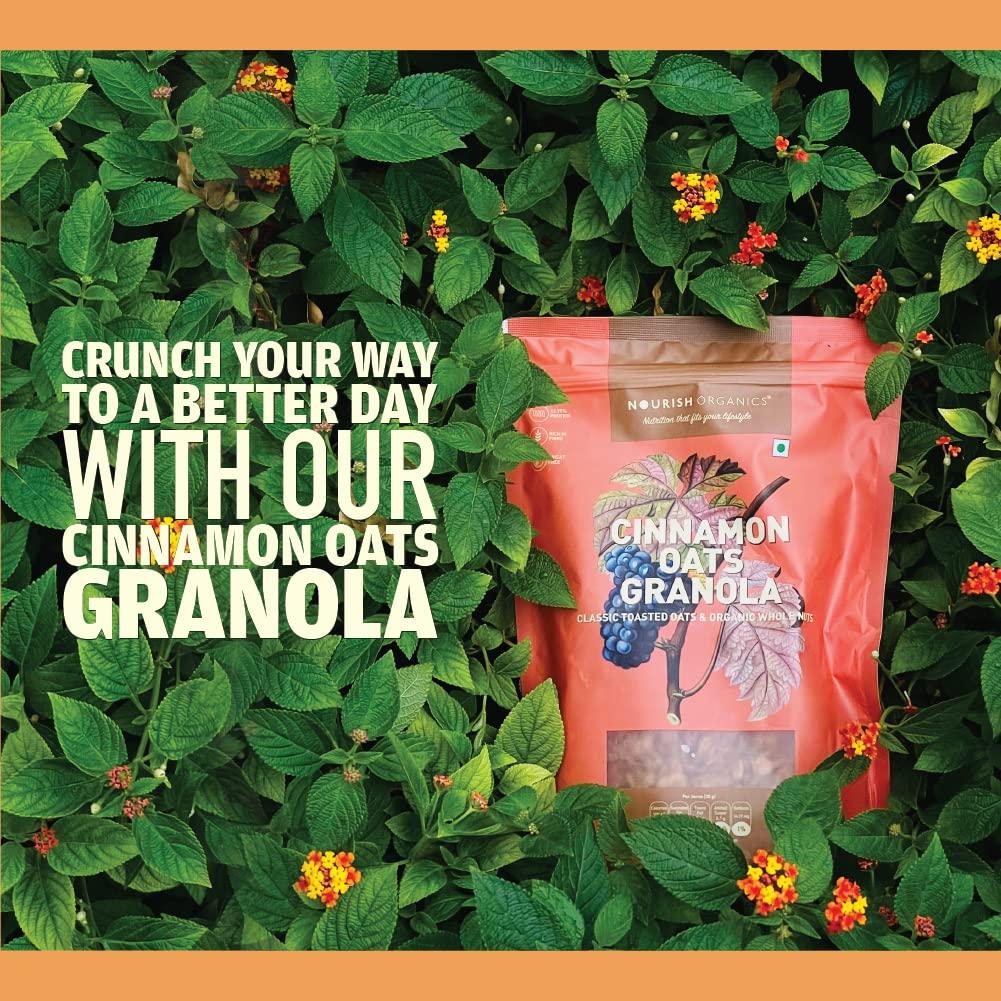 Nourish Organics Nourish Organics Cinnamon Oats Granola, 270g Pack | Healthy and Nutritious Breakfast Cereals with Whole Nuts | No Refined Sugar | Clean Label