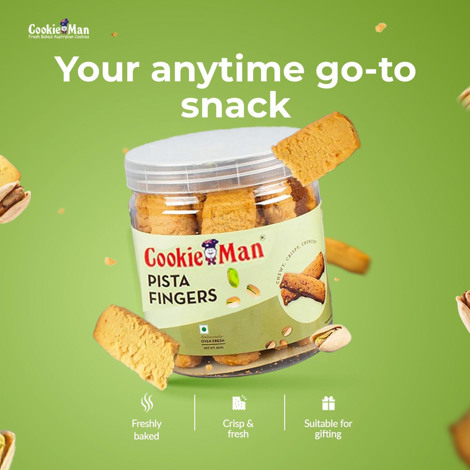 CookieMan Cookieman Pista Biscuit Fingers - 250g | Eggless Gourmet Cookies Biscuits | Tea & Coffee Snack