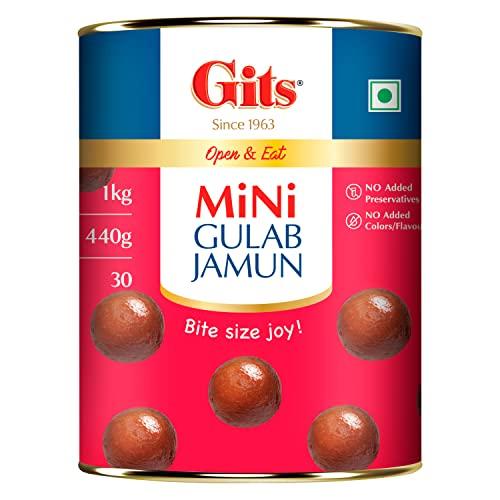 Gits Gits MiNi Gulab Jamun + MiNi Rasgulla | 2Kg (1Kg MiNi Gulab Jamun Tin + 1Kg MiNi Rasgulla Tin) | Open & Eat | 30 Pieces Per Can | Mouth-Watering Indian Mithai | Festive combo